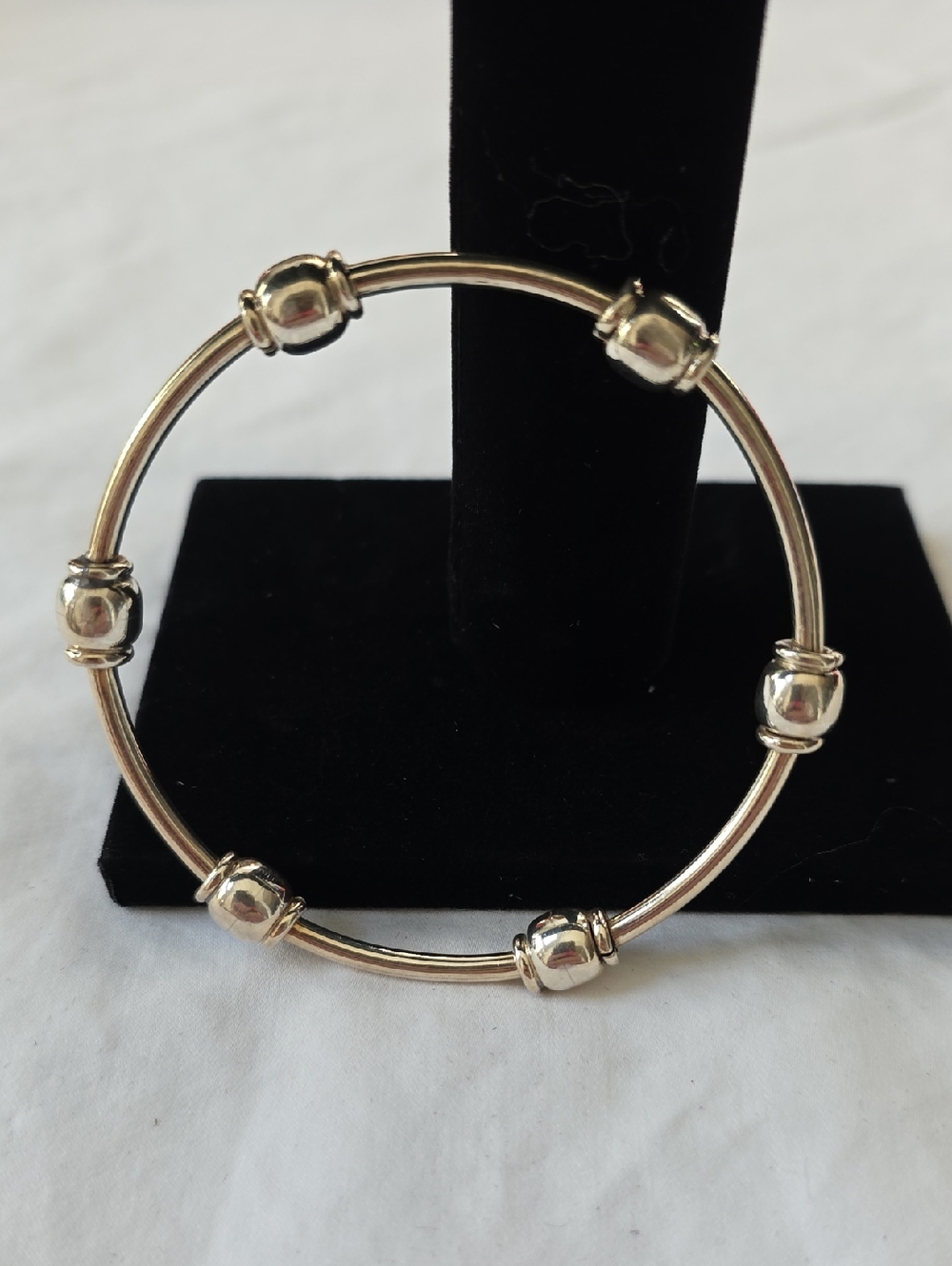 Sterling Silver Vintage 6 Beaded Station Bangle